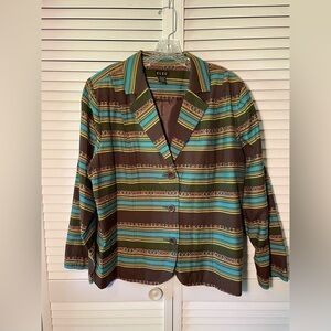 Vintage ELCC Blazer Turquoise Western Stripe Eclectic Green Brown Size 1X Plus
